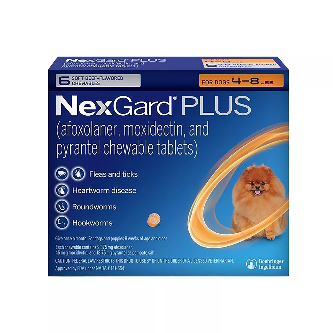 NexGard Plus Chewable Tablets for Dogs 4 8 lbs Orange Box