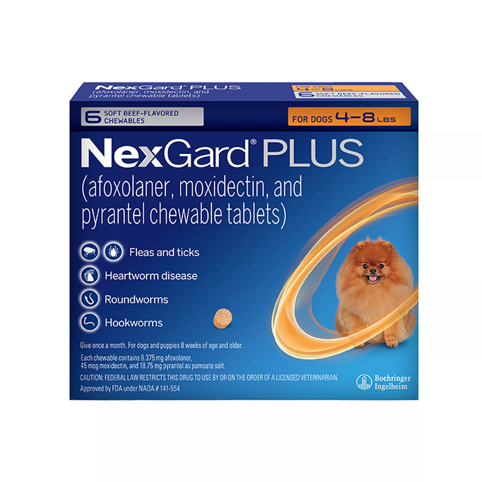 NexGard Plus Chewable Tablets for Dogs - 4-8 lbs, Orange Box