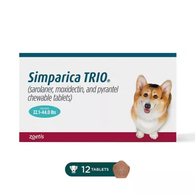 Product Simparica Trio Chewable Tablets for Dogs - 22.1-44 lbs, Blue Box