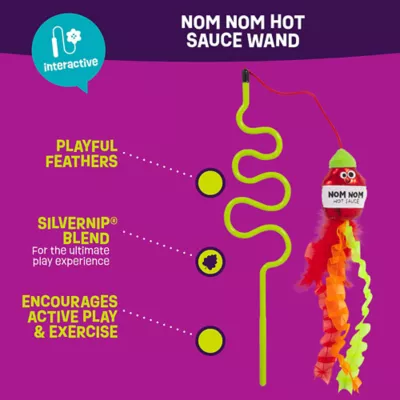 Product Mad Cat® Nom Nom Hot Sauce with Catnip + Silverline Wand Cat Toy