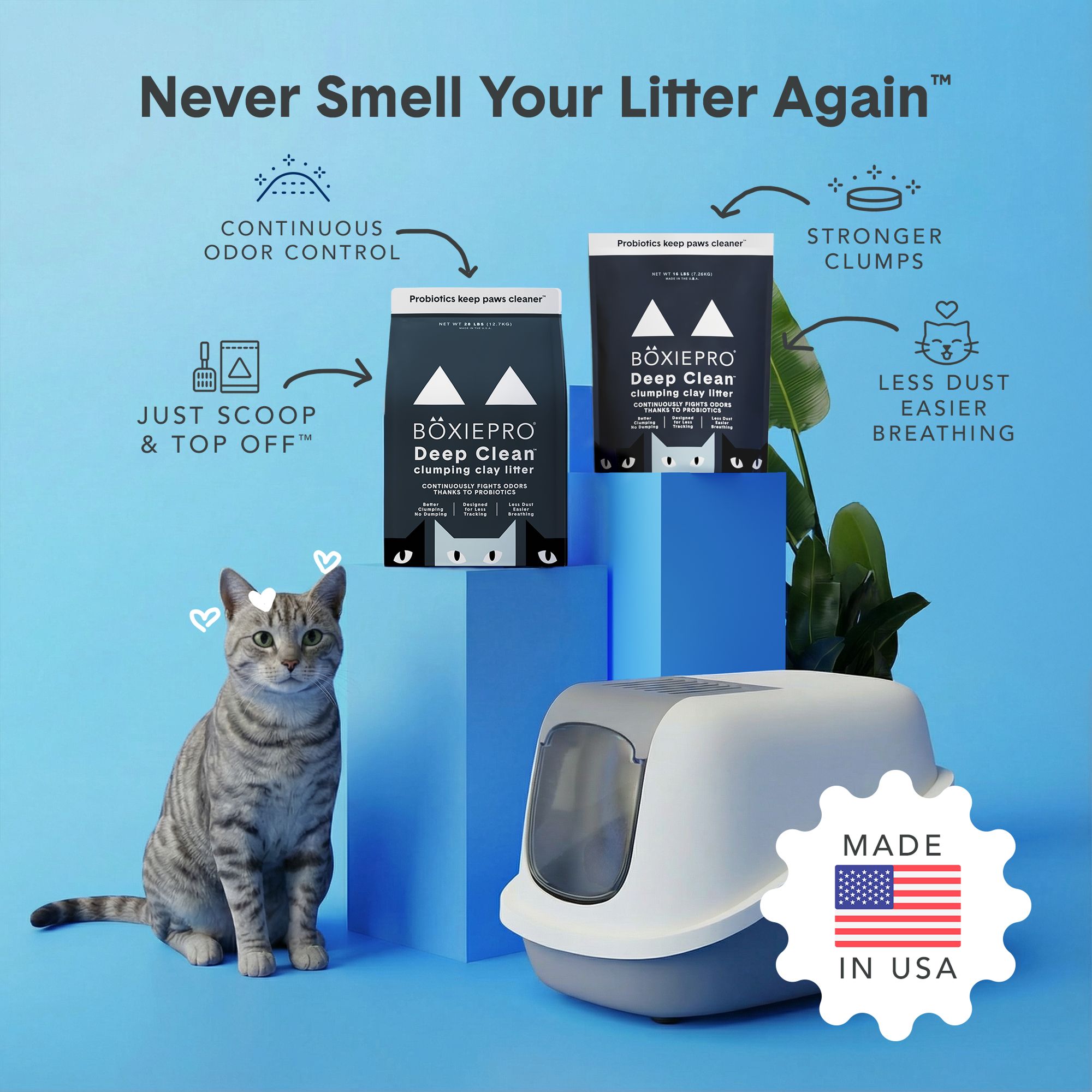 BoxiePro Clumping Clay Cat Litter - Unscented, Low Dust, Low Tracking - thumbnail 3