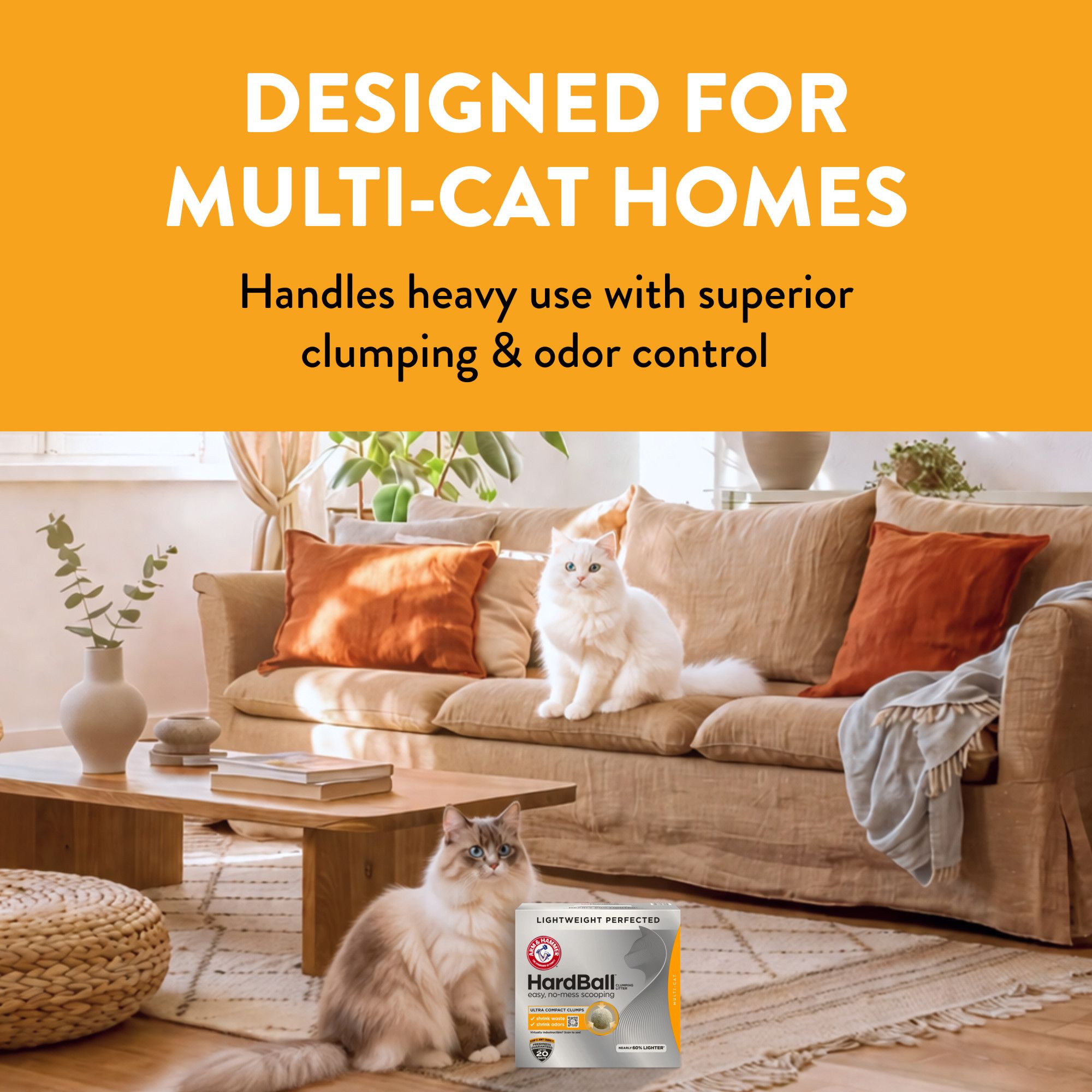 Arm & Hammer Hardball Lightweight Cat Litter, Clumping, No-Mess Scooping, Multi-Cat - thumbnail 9