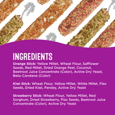 Product All Living Things Crunchy Sticks - Orange, Kiwi, & Strawberry Flavored Parakeet Treats, 3 Count