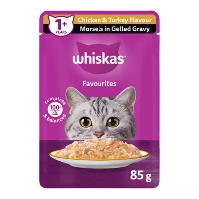 Product WHISKAS Favourites Adult Wet Cat Food Morsels In Gelled Gravy - Pouch, 85g