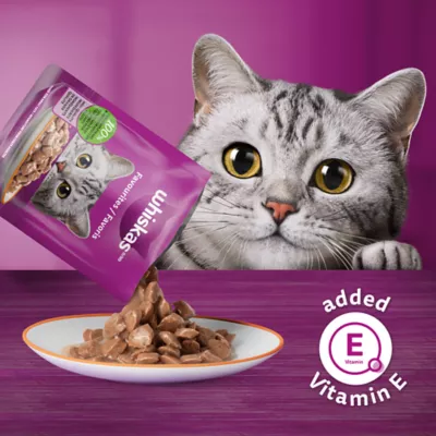 Product WHISKAS Favourites Adult Wet Cat Food Chicken & Salmon Cuts In Gravy - Pouch Variety Pack, 12 Count