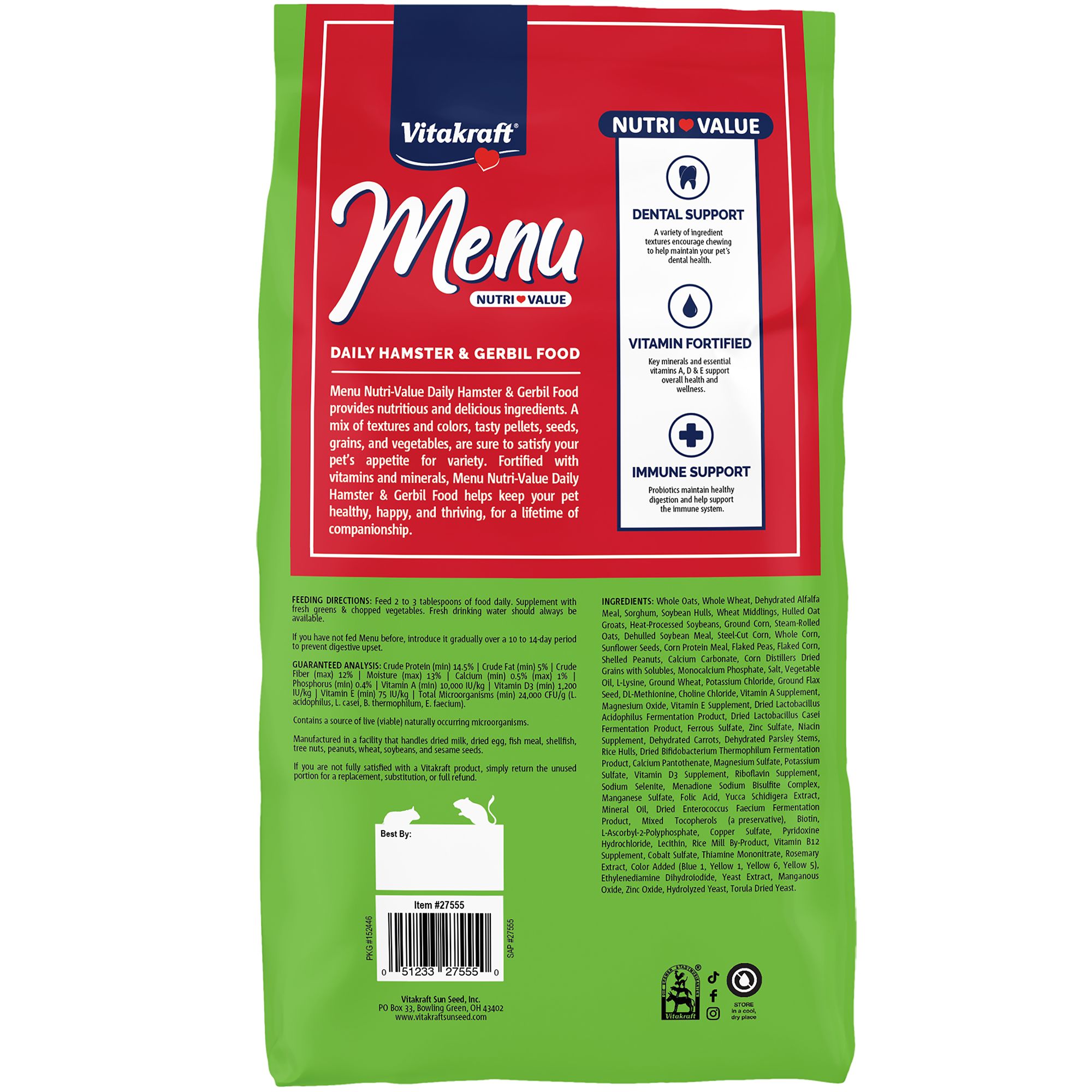 Vitakraft Menu Nutri-Value Hamster & Gerbil Food 2 LB - thumbnail 2