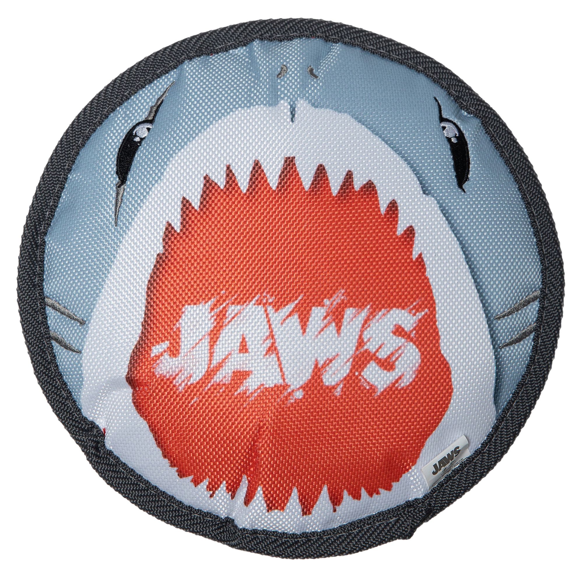 round dog toy with movie Jaws logo