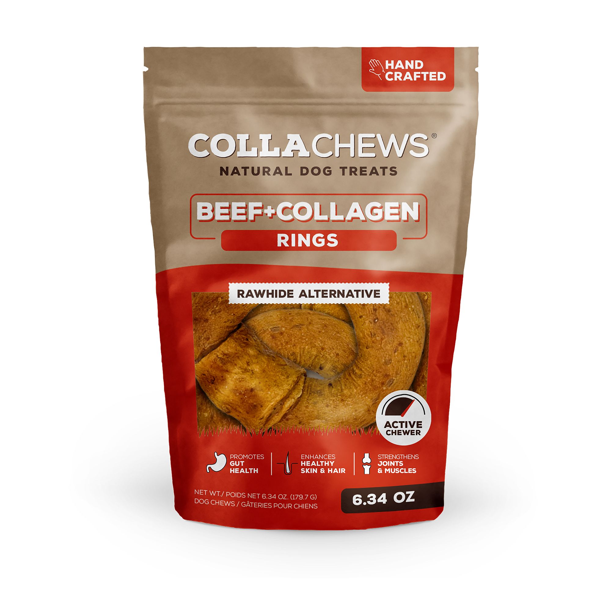 Collachews Rawhide Alternative Adult Dog Chew - Beef + Collagen Rings 6.34 oz by Collachews