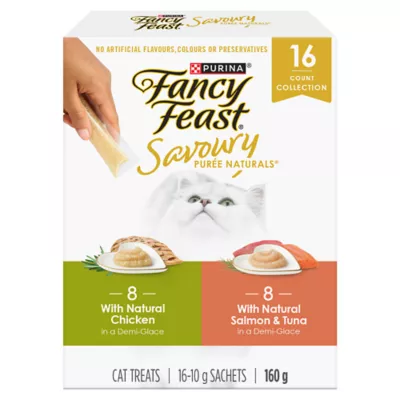 Product Fancy Feast Savoury Puree Naturals Cat Treats - Best Sellers Variety Pack, 16 Count