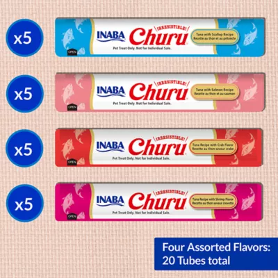 Product Inaba Churu Lickable Cat Treat Creamy Puree - Tuna & Seafood Variety Pack, 20ct