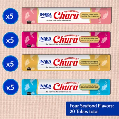 Product Inaba Churu Lickable Cat Treat Creamy Puree - Seafood Variety Pack, 20ct