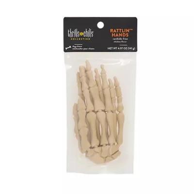 Product Thrills and Chills Rawhide Alternative Skeleton Hands Dog Treats 2 Count 4.9 OZ