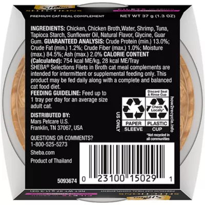 Product SHEBA Selections Filets In Broth - Premium Cat Meal Complement, 1.3 OZ