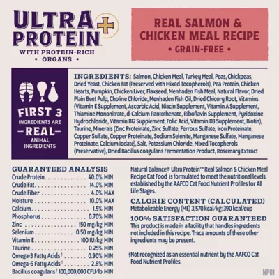 Product Natural Balance Ultra Protein+ Dry Cat Food, Skin/Coat/Digestive Health, Real Salmon & Chicken Meal