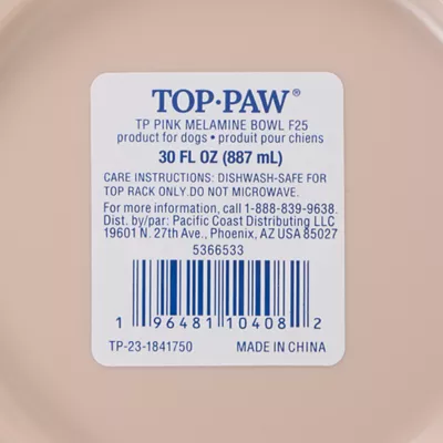 Product Top Paw® Pink Melamine Dog Bowl, 30 oz