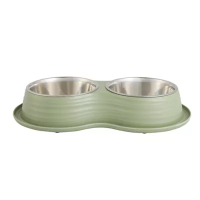Product Top Paw® Green Melamine & Stainless Steel Double Dog Bowl, 60 oz