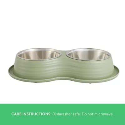 Product Top Paw® Green Melamine & Stainless Steel Double Dog Bowl, 60 oz