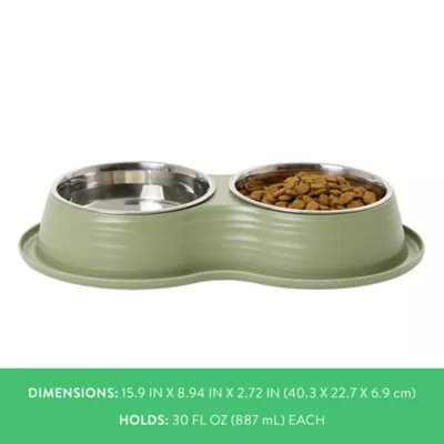 Product Top Paw® Green Melamine & Stainless Steel Double Dog Bowl, 60 oz
