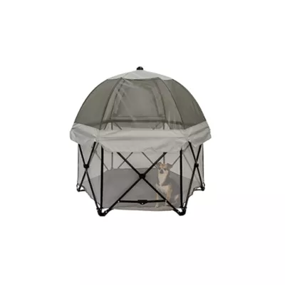 Product Carlson Pet Products Deluxe Gray Six Panel Pet Pen with Canopy