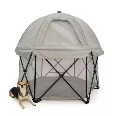 Product Carlson Pet Products Deluxe Gray Six Panel Pet Pen with Canopy