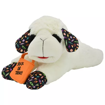 Product Multipet® Jumbo Lamb Chop Holding a Trick Or Treat Bag with Candy Pattern 24"