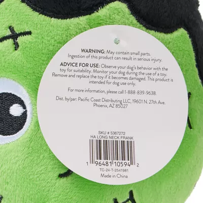 Product Thrills & Chills® Squeaker Long Neck Glow-in-the-Dark Frankenstein Plush Dog Toy
