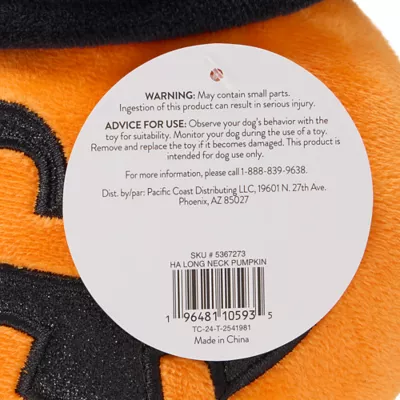 Product Thrills & Chills® Sqeaker Long Neck Glow-in-the-Dark Pumpkin Plush Dog Toy