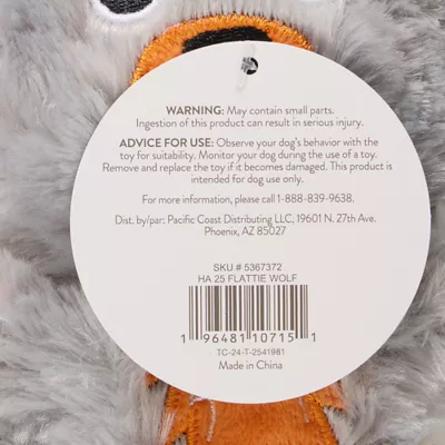 Product Thrills & Chills® Flattie Wolf Dog Toy with Squeaker & Crinkly Sounds