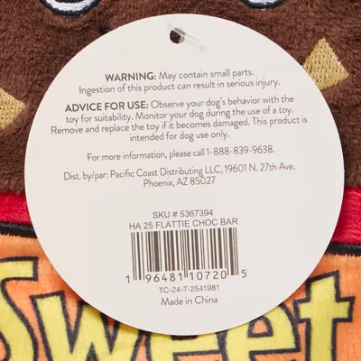 Product Thrills & Chills® Flattie Chocolate Bar Dog Toy with Squeaker & Crinkly Sounds