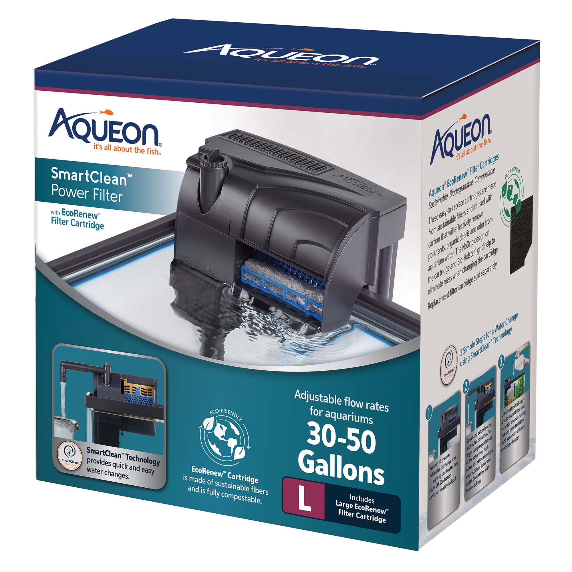 Aqueon® SmartClean&trade; Aquarium Power Filter for Fish Tank Filtration