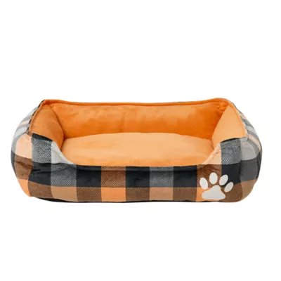 Product Thrills & Chills® Orange Plaid Spooky Cuddler Dog Bed - Black, Gray & Orange