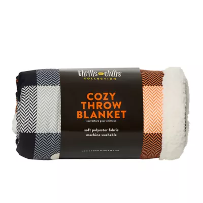 Product Thrills & Chills® Orange Plaid Cozy Throw Pet Blanket