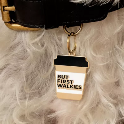 Product Two Tails Pet Company But First Walkies Coffee Cup Pet ID Tag