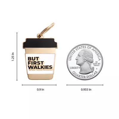 Product Two Tails Pet Company But First Walkies Coffee Cup Pet ID Tag