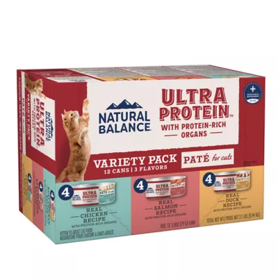 Product Natural Balance Ultra Protein Wet Cat Food, Pate Variety Pack#Chicken, Duck & Salmon, 2.8oz., 12 Pk