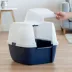 IRIS, Large Covered Cat Litter Box with Front Door Flap - Enclosed Design & Handle Navy/White image thumbnail 3
