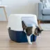IRIS, Large Covered Cat Litter Box with Front Door Flap - Enclosed Design & Handle Navy/White image thumbnail 5