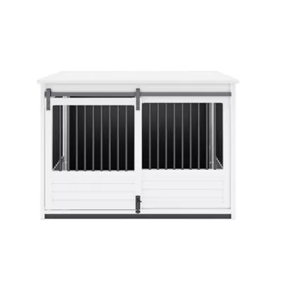 New Age Pet®® ECOFLEX® Barn Door End Table Dog Crate, Grey & White - Image 1