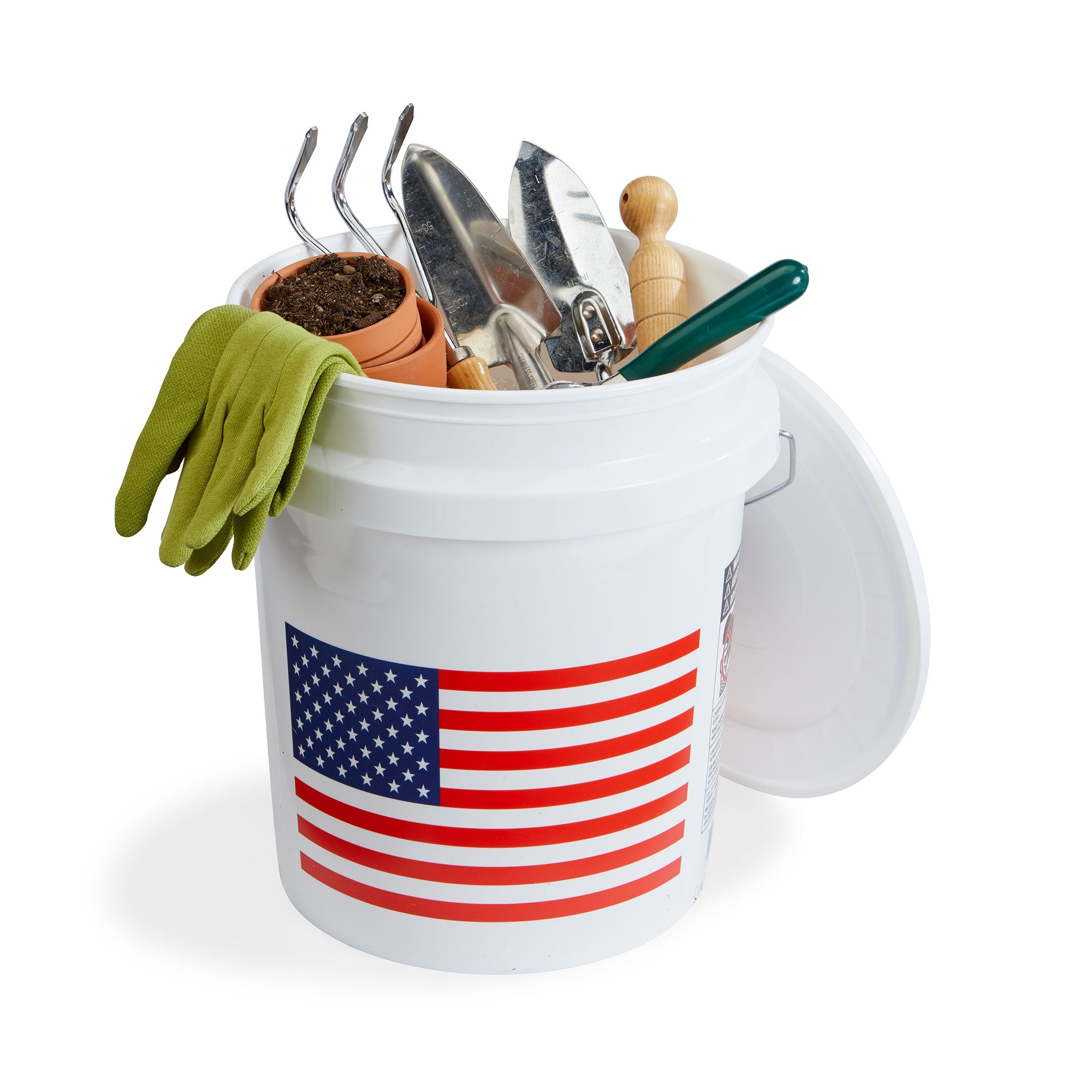 United Solutions 5 Gallon Buckets With Lids (Pack Of 2) - Heavy Duty Plastic, USA Flag Design, Stackable