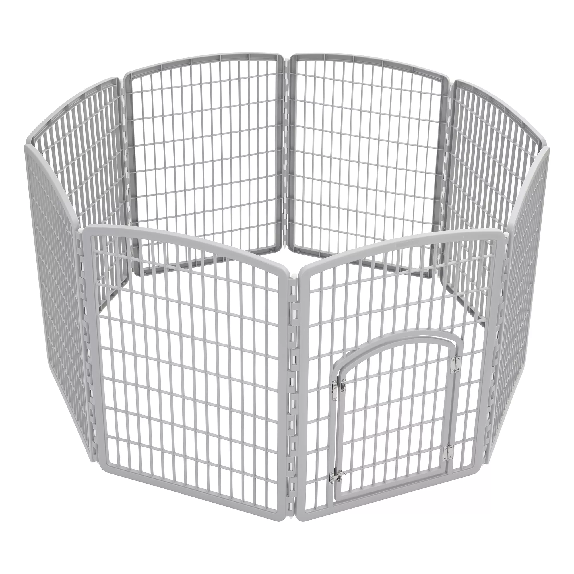 IRIS, 34-inch Exercise 8-Panel Pet Playpen with Door, Silver