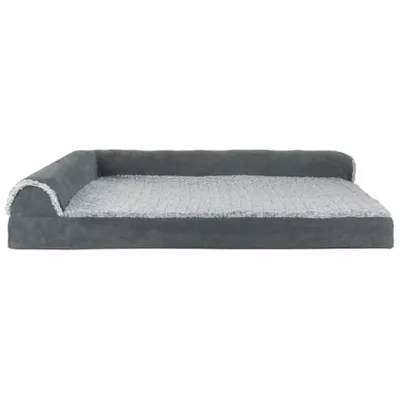 Product FurHaven Two-Tone Faux Fur and Suede Orthopedic Deluxe Chaise Lounge Dog Bed - Stone Gray