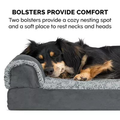 Product FurHaven Two-Tone Faux Fur and Suede Orthopedic Deluxe Chaise Lounge Dog Bed - Stone Gray