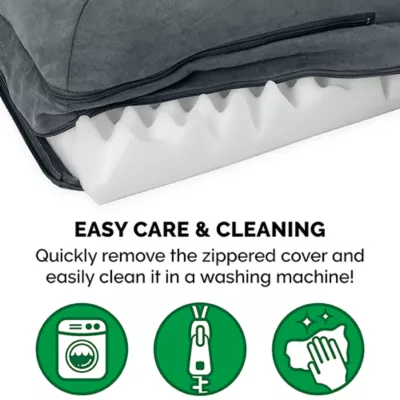 Product FurHaven Two-Tone Faux Fur and Suede Orthopedic Deluxe Chaise Lounge Dog Bed - Stone Gray