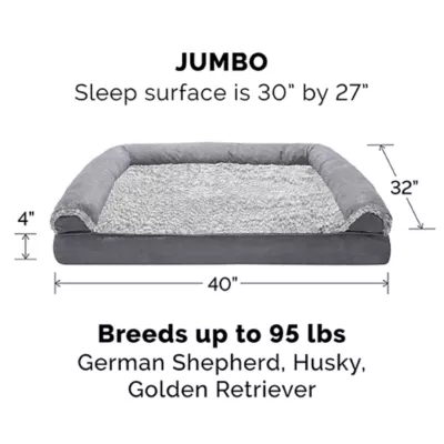 Product FurHaven Two-Tone Faux Fur and Suede Orthopedic Sofa Dog Bed - Stone Gray