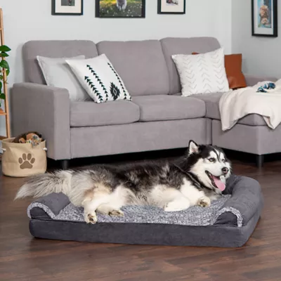Product FurHaven Two-Tone Faux Fur and Suede Orthopedic Sofa Dog Bed - Stone Gray