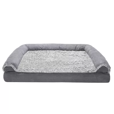 Product FurHaven Two-Tone Faux Fur and Suede Orthopedic Sofa Dog Bed - Stone Gray
