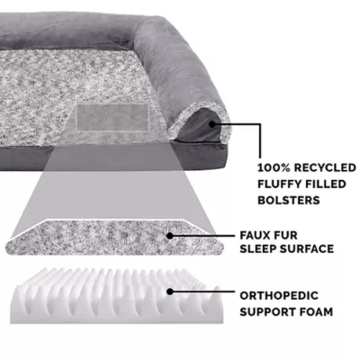 Product FurHaven Two-Tone Faux Fur and Suede Orthopedic Sofa Dog Bed - Stone Gray