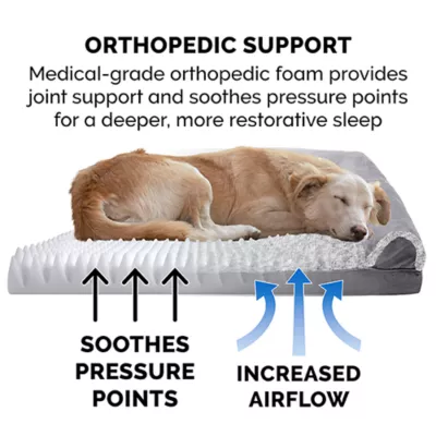 Product FurHaven Two-Tone Faux Fur and Suede Orthopedic Sofa Dog Bed - Stone Gray