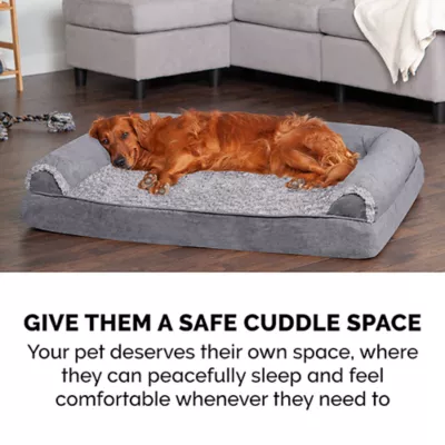 Product FurHaven Two-Tone Faux Fur and Suede Orthopedic Sofa Dog Bed - Stone Gray