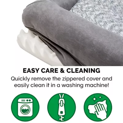 Product FurHaven Two-Tone Faux Fur and Suede Orthopedic Sofa Dog Bed - Stone Gray